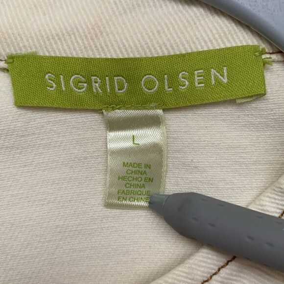 Sigrid Olsen Cotton Cream Two-Piece Suit Jacket Pants Embroidered Size L/14 - Picture 9 of 16